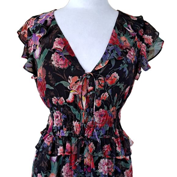 PAIGE Paradis Black Multi Floral Silk Ruffle Midi Maxi Dress SizeSmall $429 - Picture 10 of 16